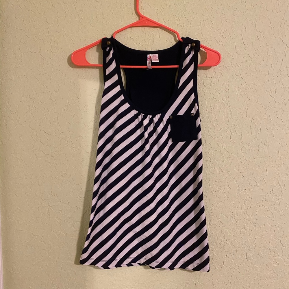6 Degrees Navy Blue and White Striped Tank